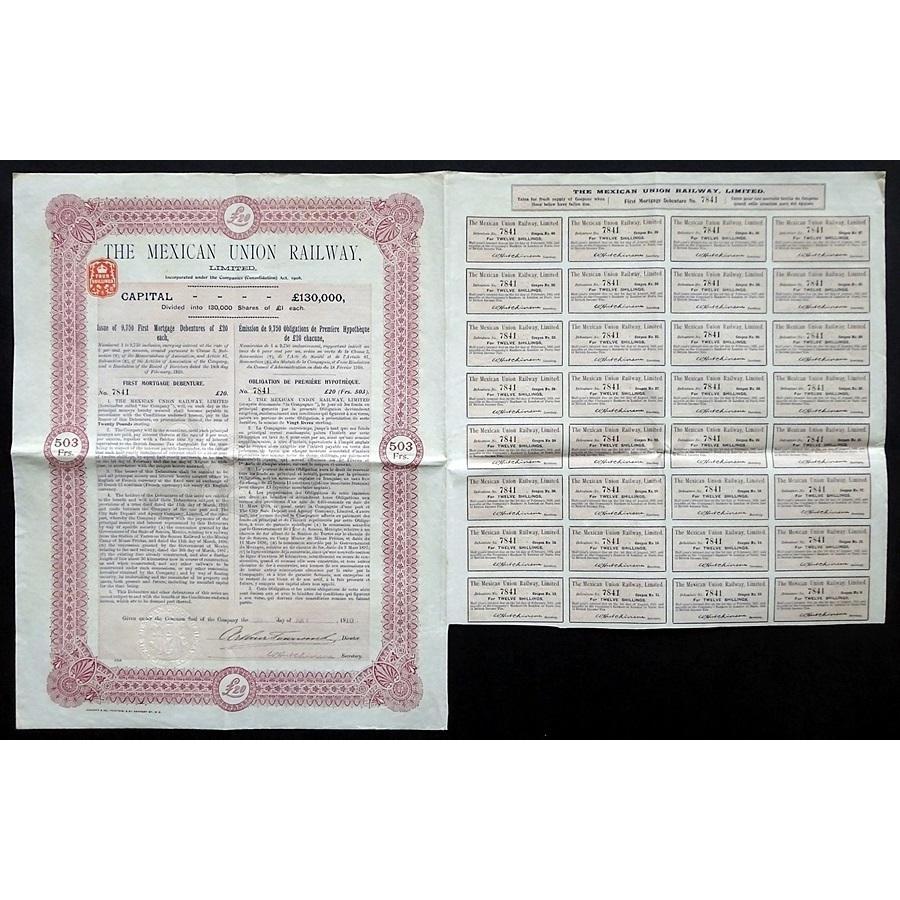 The Mexican Union Railway, Limited Stock Certificate