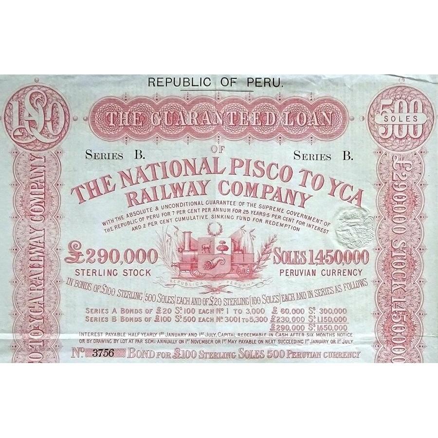 The National Pisco to Yca Railway Company Stock Certificate
