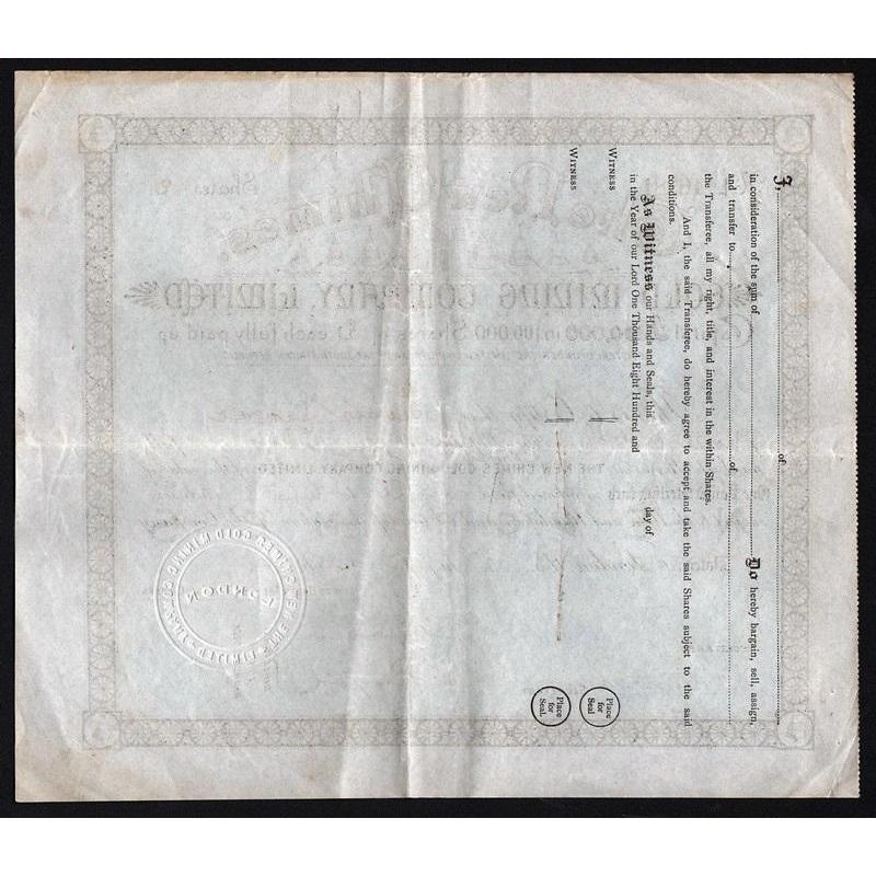 The New Chimes Gold Mining Company, Limited Stock Certificate