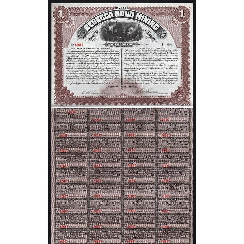 The Rebecca Gold Mining Company Limited of Colorado (Cripple Creek) Stock Certificate