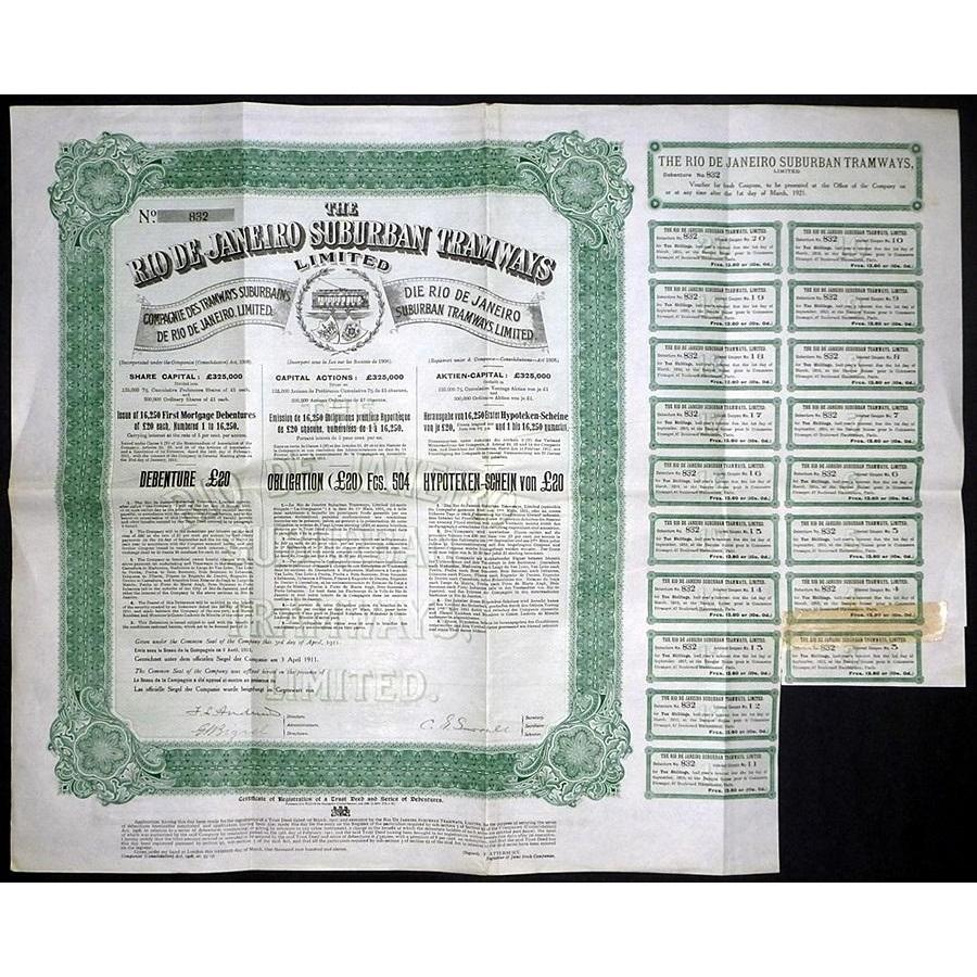 The Rio de Janeiro Suburban Tramways Limited Stock Certificate
