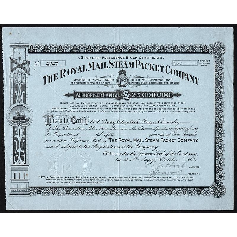 The Royal Mail Steam Packet Company Stock Certificate