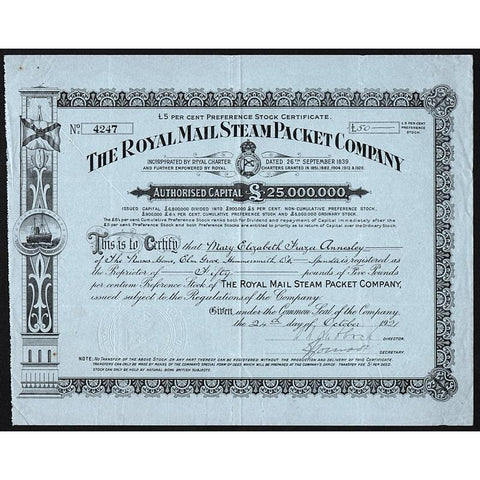 The Royal Mail Steam Packet Company Stock Certificate