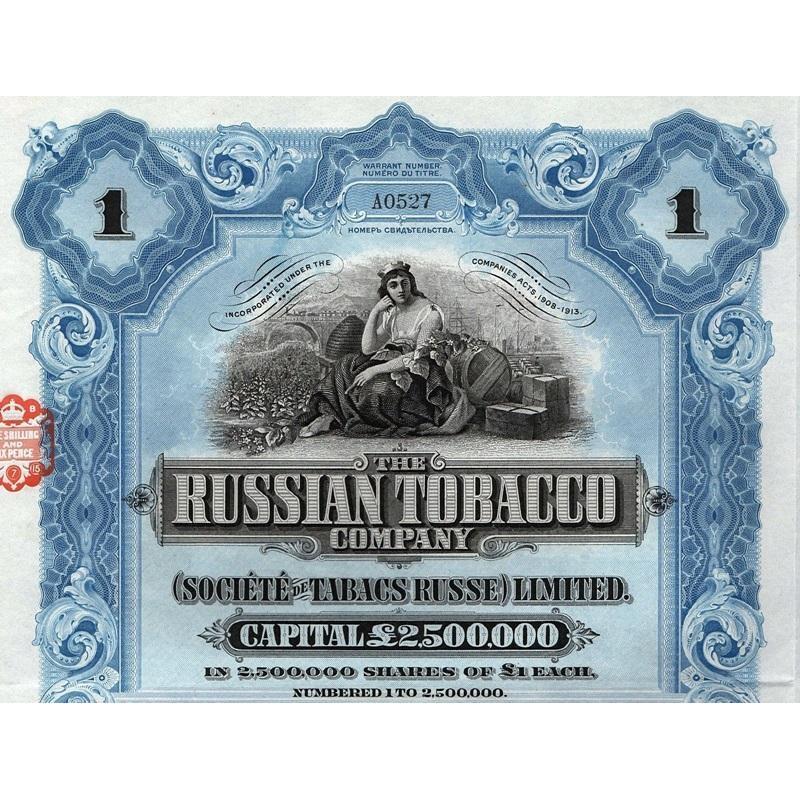 The Russian Tobacco Company, (Societe de Tabacs Russe) Limited Stock Certificate