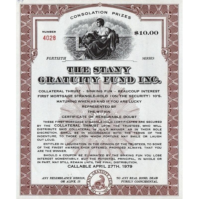 The Stany Gratuity Fund Inc. Stock Certificate