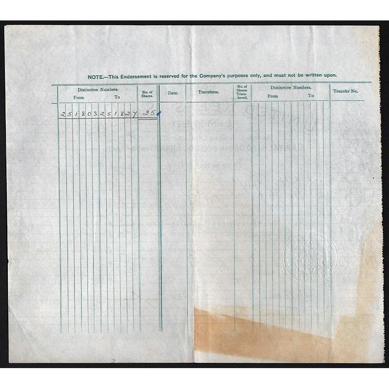 The United Reefs (Sheba) Limited Stock Certificate