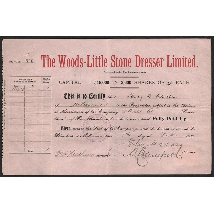 The Woods-Little Stone Dresser Limited Stock Certificate