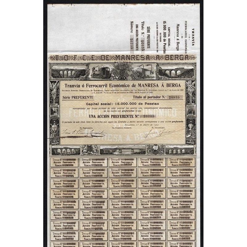 Tranvia o Ferrocarril Economico de Manresa a Berga Stock Certificate