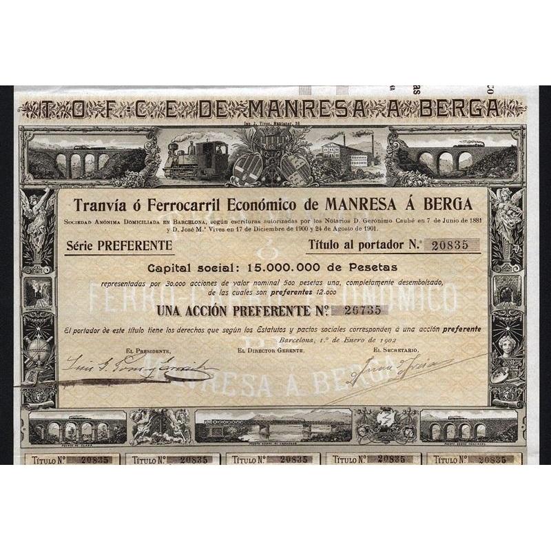 Tranvia o Ferrocarril Economico de Manresa a Berga Stock Certificate