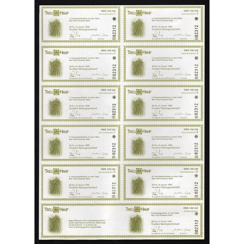 Treu Hanf Aktiengesellschaft (with Cannabis Plant Vignette) Stock Certificate