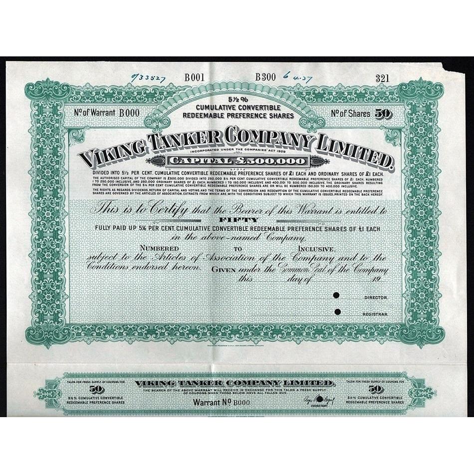 Viking Tanker Company Limited (Specimen) Stock Certificate