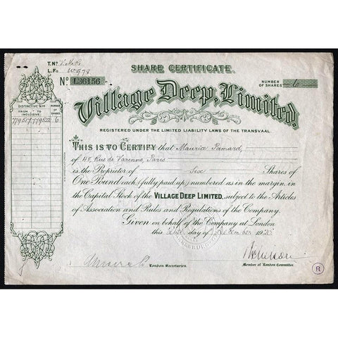 Village Deep, Limited Stock Certificate