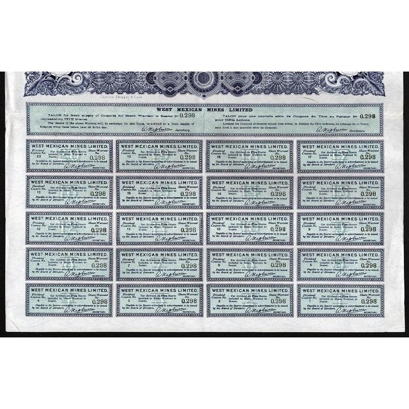 West Mexican Mines Limited Stock Certificate