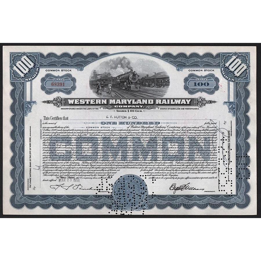 Western Maryland Railway Company Stock Certificate