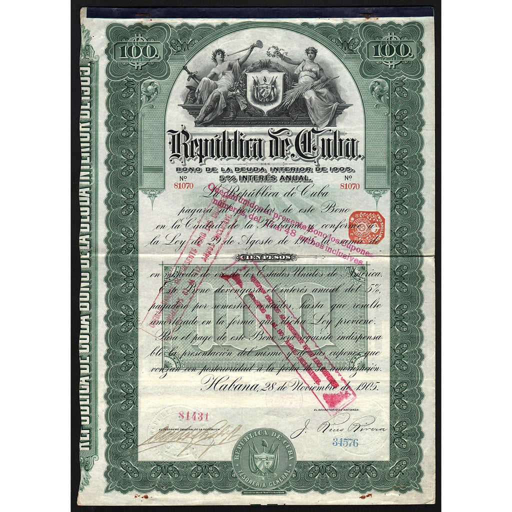 Republica de Cuba - Bone de la Deuda Interior de 1905