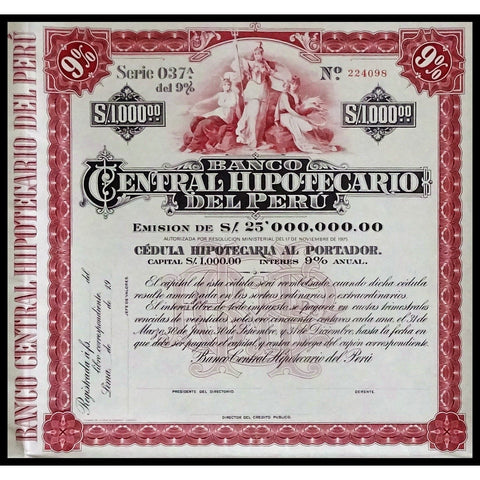 Banco Central Hipotecario Del Peru Stock Certificate
