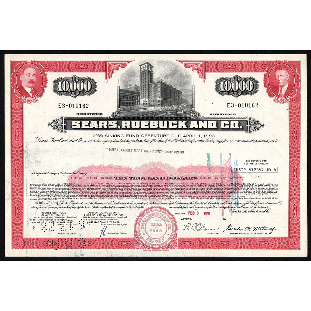 Sears, Roebuck and Co. $10,000 Debenture Bond Certificate