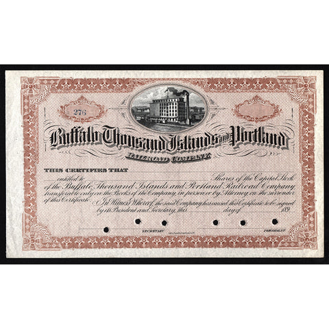 Buffalo Thousand Islands and Portland Railroad Company Stock Certificate
