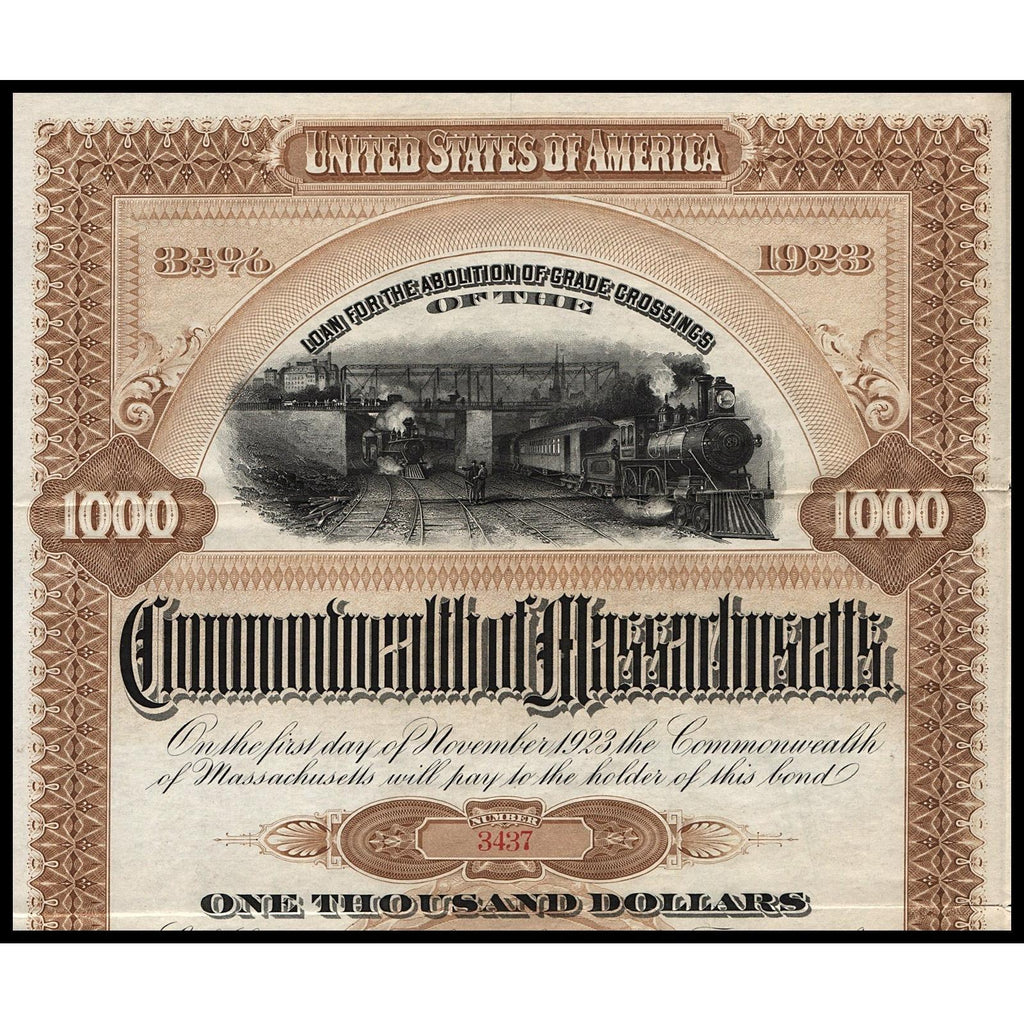 Loan for the Abolition of Grade Crossings of the Commonwealth of Massachusetts Bond Certificate