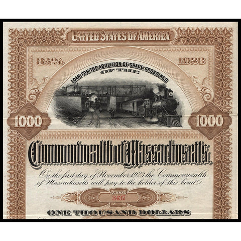 Loan for the Abolition of Grade Crossings of the Commonwealth of Massachusetts Bond Certificate