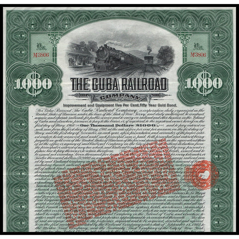 The Cuba Railroad Company, $1000 Gold Bond Certificate