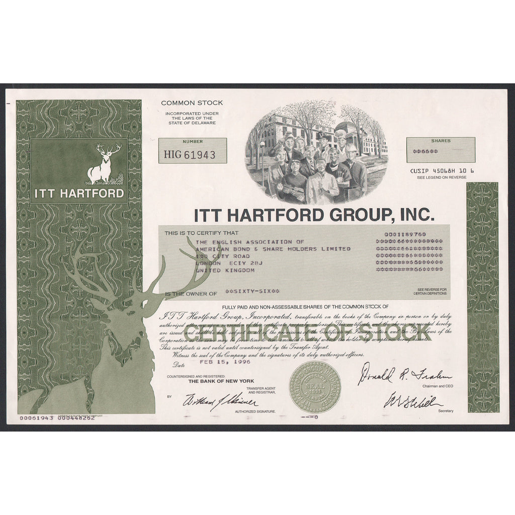 ITT Hartford Group, Inc. insurance Stock Certificate