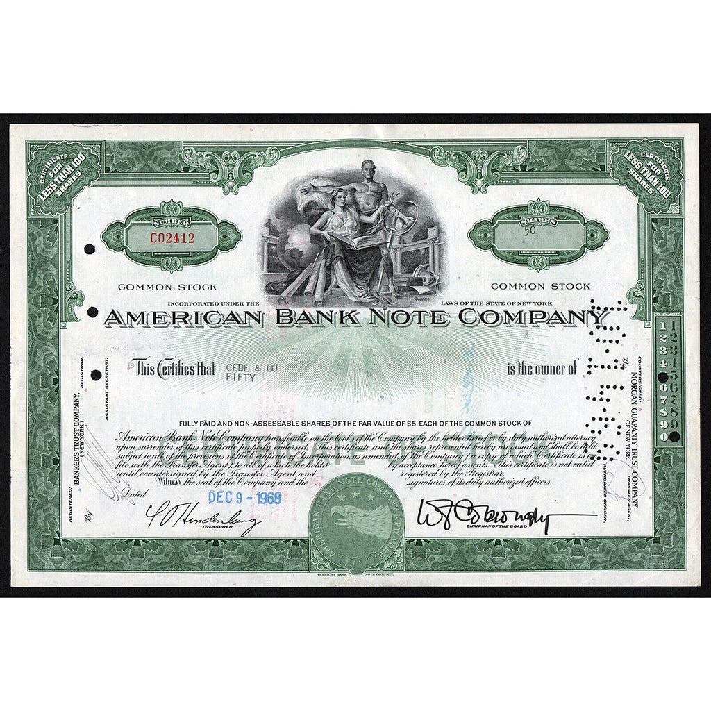 American Bank Note Company New York Stock Certificate