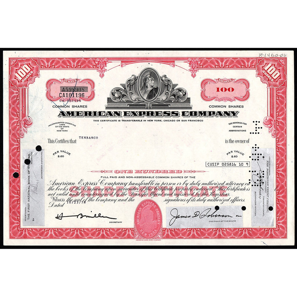 American Express Company AmEx Stock Certificate