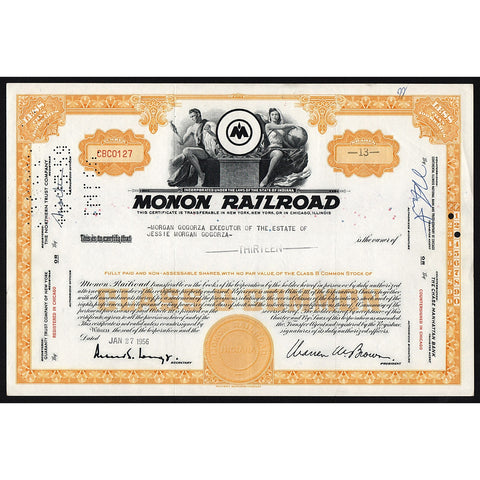 Monon Railroad Indiana Stock Certificate