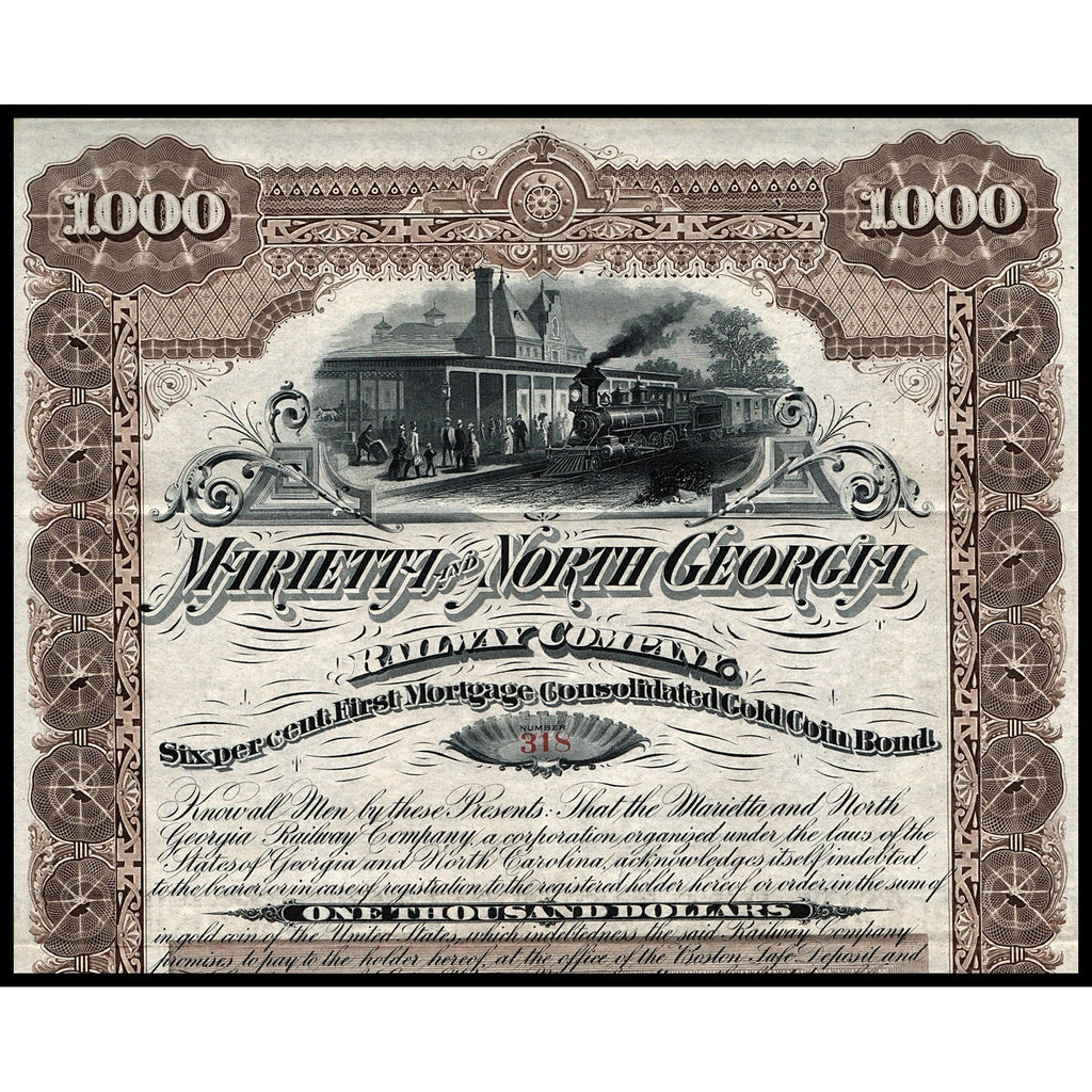 Marietta and North Georgia Railway Company 1887 Gold Bond Certificate