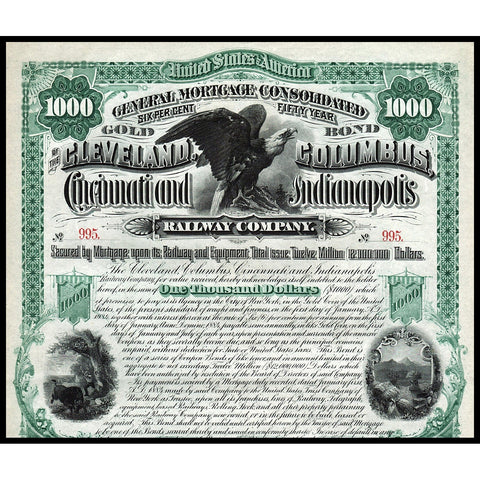 Cleveland, Columbus, Cincinnati and Indianapolis Railway Company $1000 Gold Bond