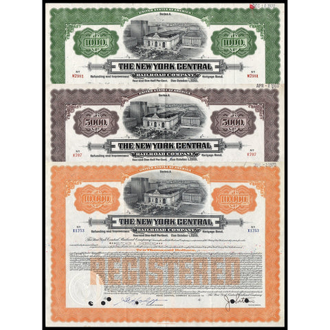 The New York Central Railroad Company Bond Certificate (Lot of 3)