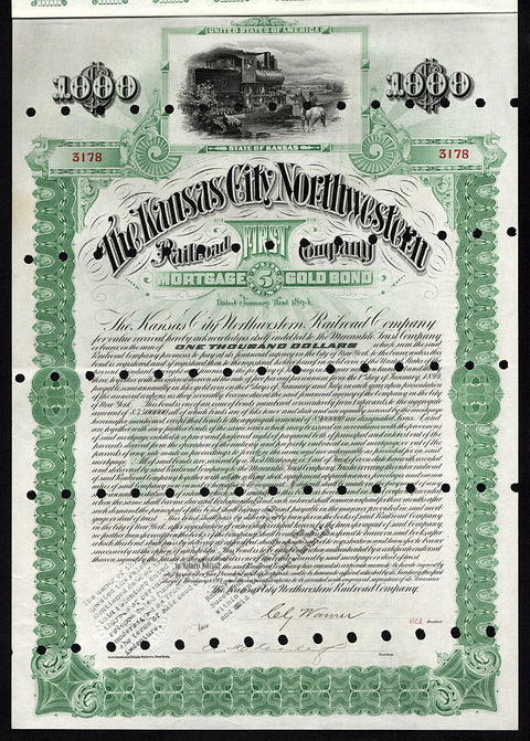 The Kansas City Northwestern Railroad Company 1894 Bond 