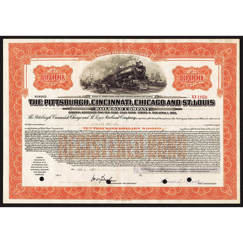 The Pittsburgh, Cincinnati, Chicago and St. Louis Railroad Company Bond Certificate