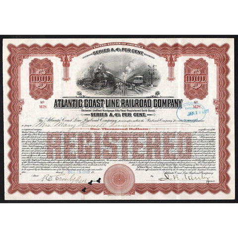 Atlantic Coast Line Railroad Company Gold Bond Certificate