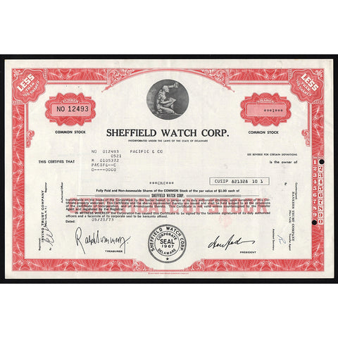 Sheffield Watch Corp. Stock Certificate