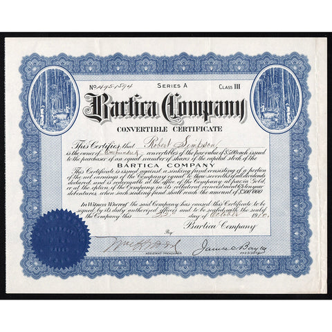 Bartica Company (Rubber Plantation - Guyana) Stock Certificate