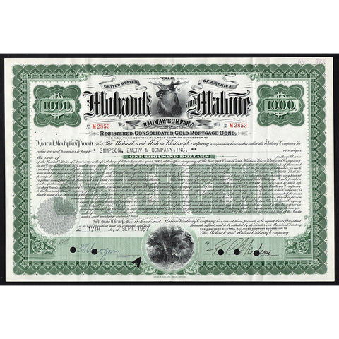 Mohawk and Malone Railway Company Gold Bond Certificate