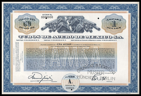 Tubos de Acero de Mexico TAMSA Specimen Stock Certificate