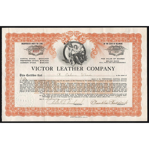 Victor Leather Company Stock Certificate