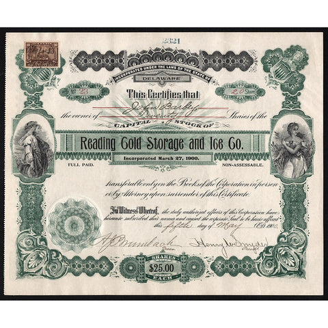 Reading Cold Storage and Ice Co. Stock Certificate