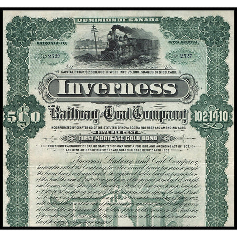 Inverness Railway and Coal Company Nova Scotia Canada 1902 Gold Bond 