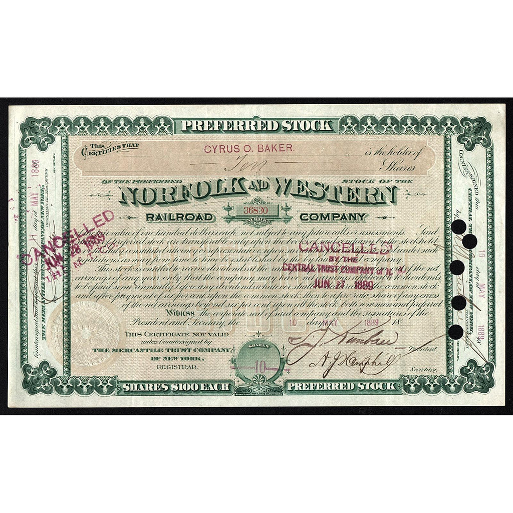 Norfolk and Western Railroad Company Stock Certificate