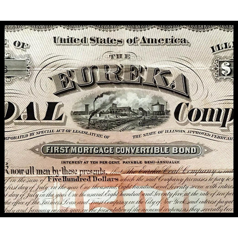 The Eureka Coal Company 1875 Illinois Bond Certificate