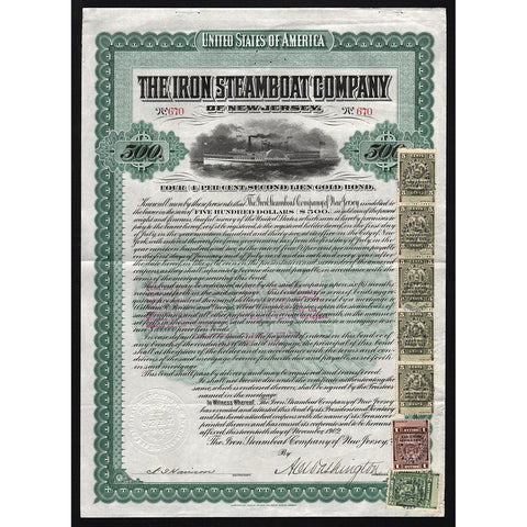 The Iron Steamboat Company of New Jersey Gold Bond Certificate