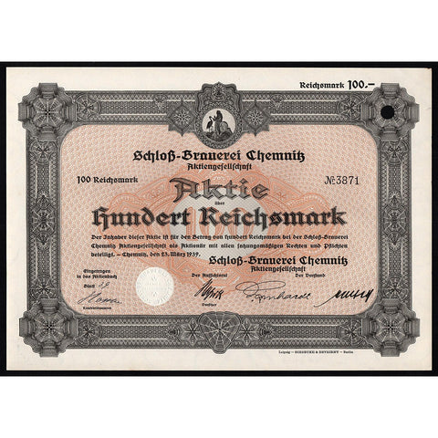Schloß-Brauerei Chemnitz Aktiengesellschaft Stock Certificate