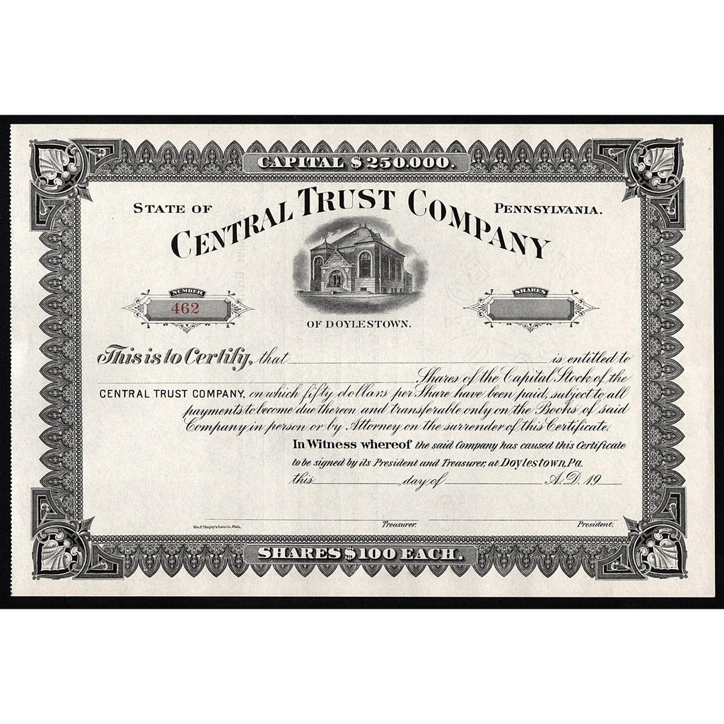Central Trust Company of Doylestown Stock Certificate