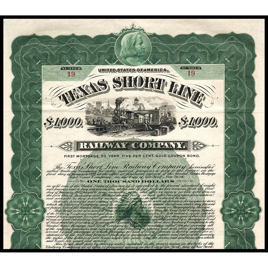Texas Short Line Railway Company 1902 Gold Bond