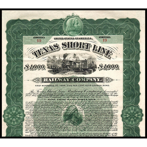 Texas Short Line Railway Company 1902 Gold Bond