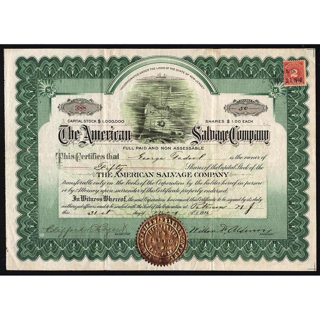 The American Salvage Company 1916 Stock Certificate